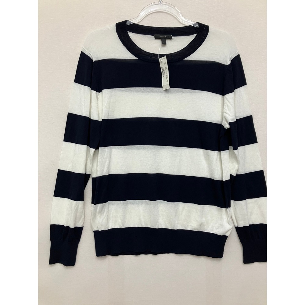 New J.Crew Womens Striped Sweater Large Striped Nautical Cotton Knit Long Sleeve